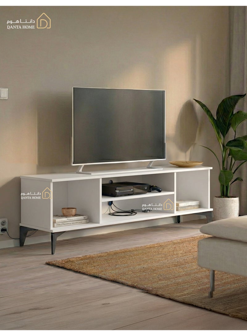 DANTA HOME Modern Wooden TV Stand (120*40*50 cm) With Open Storage Shelves And Black Metal Legs – Stylish TV Stand, Entertainment And Organization Unit For The Living Room (White) - Image 2